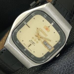 Vintage 1992 Square Orient Automatic Mens Silver Watch W/daydate & Gold accents